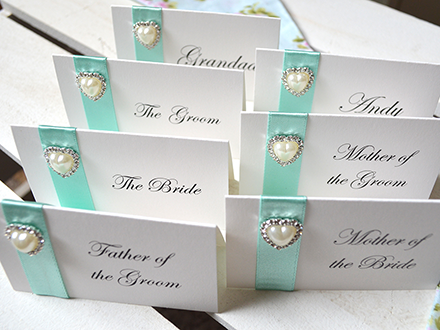 Tent Fold Place Setting Cards with Pearl ornament - Bespoke